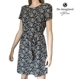 J. Crew Reimagined Belted Shift Dress Navy Floral Print Multi NWOT